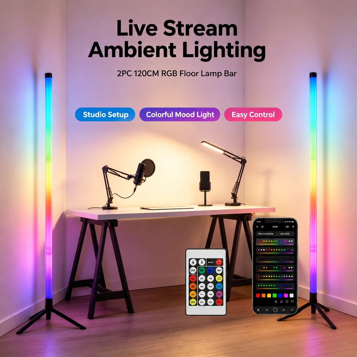 Esports Gaming Bar - 120CM RGB Corner Floor Lamp, Sound